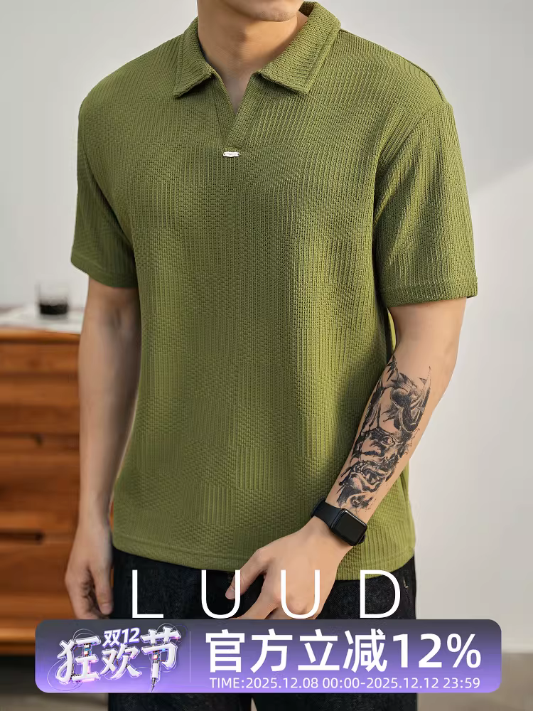 Áo polo dệt kim họa tiết LUUD dành cho nam, thương hiệu hợp thời trang mùa hè, áo thun giản dị phong cách lười biếng, áo polo cổ bẻ thoáng khí
