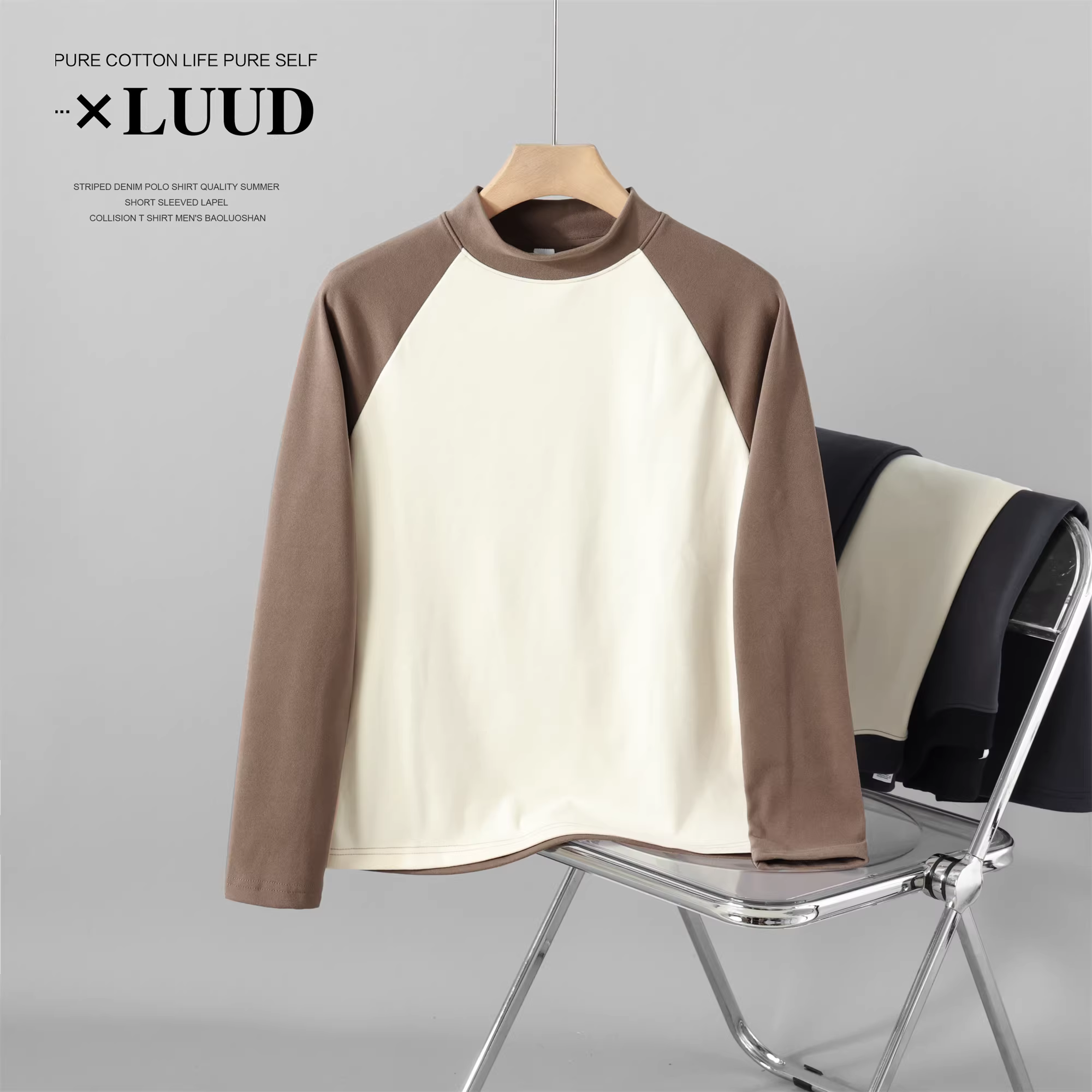 Ưu đãi đặc biệt: Áo lót nam chất liệu nhung chải mềm mại, thân thiện với da, áo thun dài tay phối màu thời thượng, áo kiểu dáng ôm vừa cổ, đa năng.