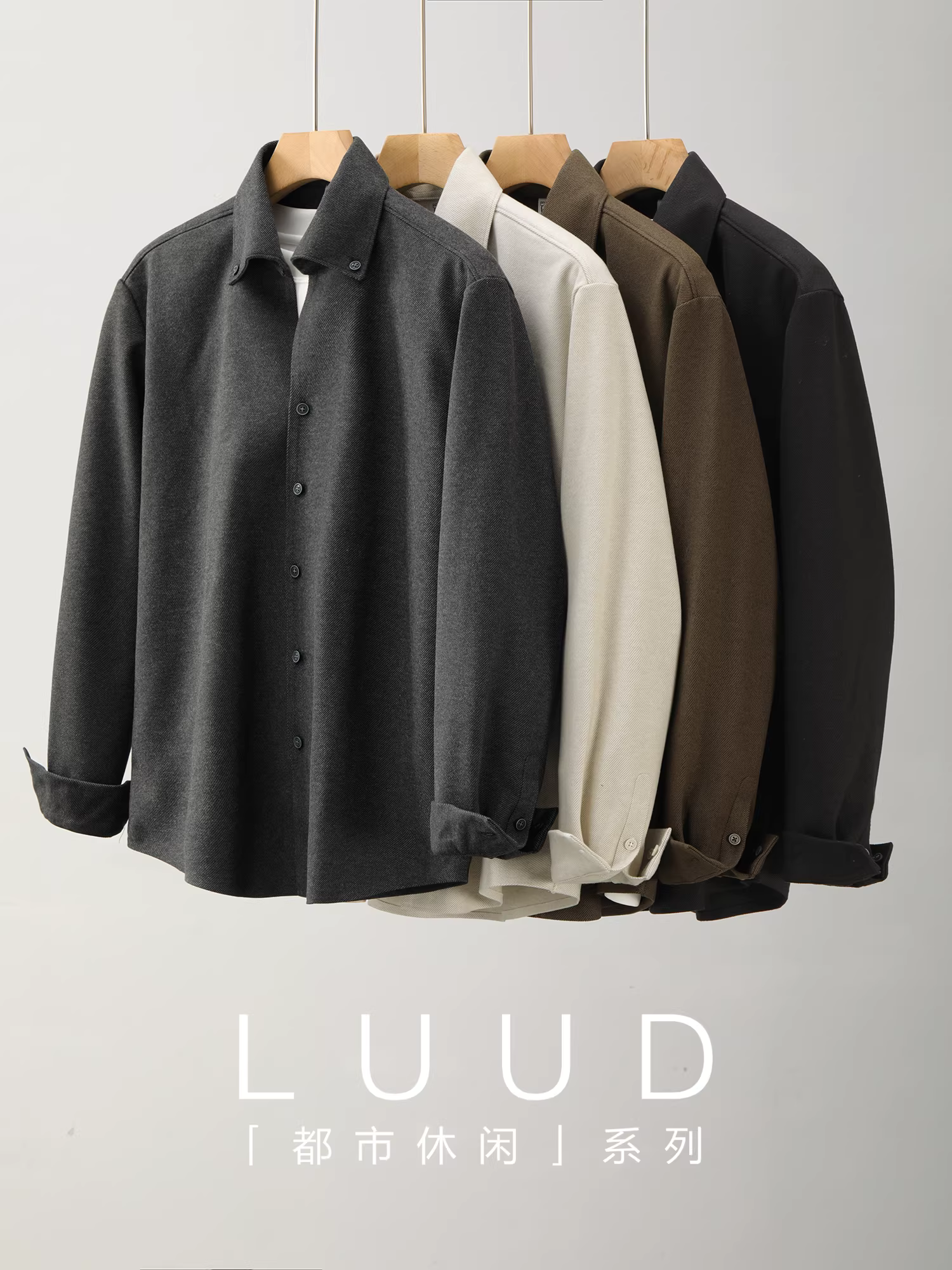 Áo khoác nam chất liệu len chải ấm áp LUUD, kiểu dáng cổ điển, tay dài, vạt áo cong, chất liệu cao cấp, kiểu dáng retro, không đường may.