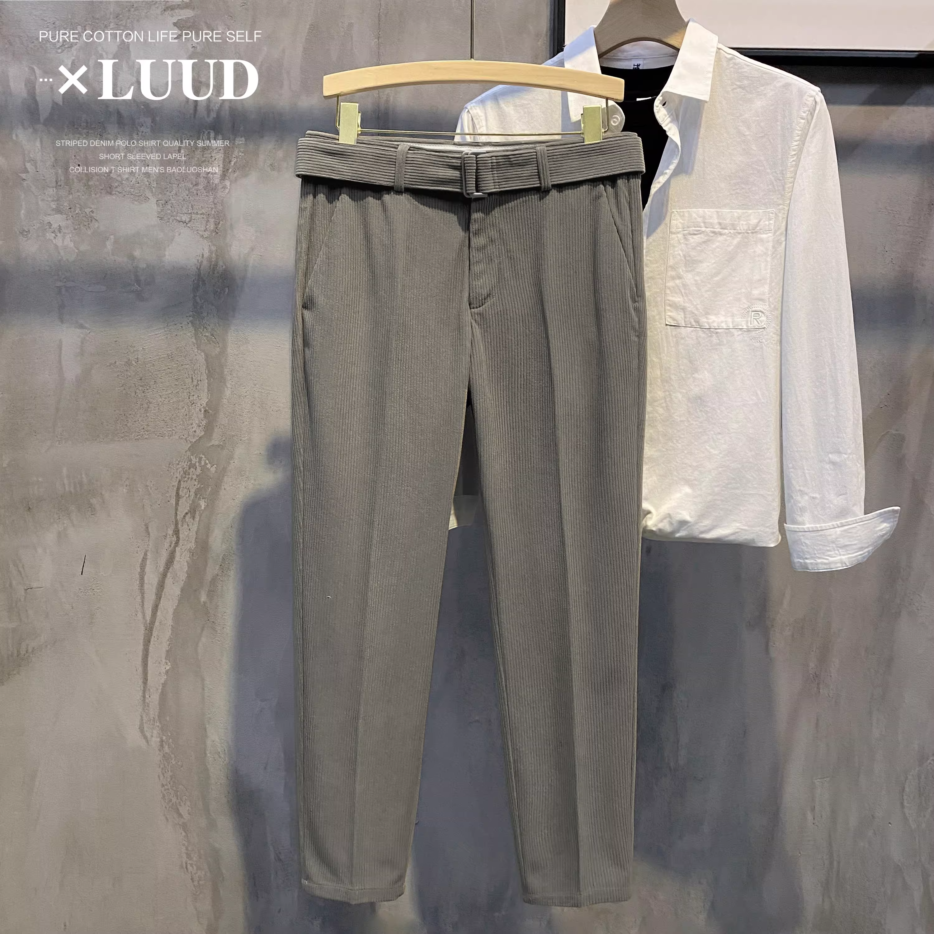 Ưu đãi đặc biệt: Quần âu nam ống đứng chất liệu nhung tăm ấm áp mùa đông, có dây lưng, đơn giản và đa năng, kiểu dáng thời trang.