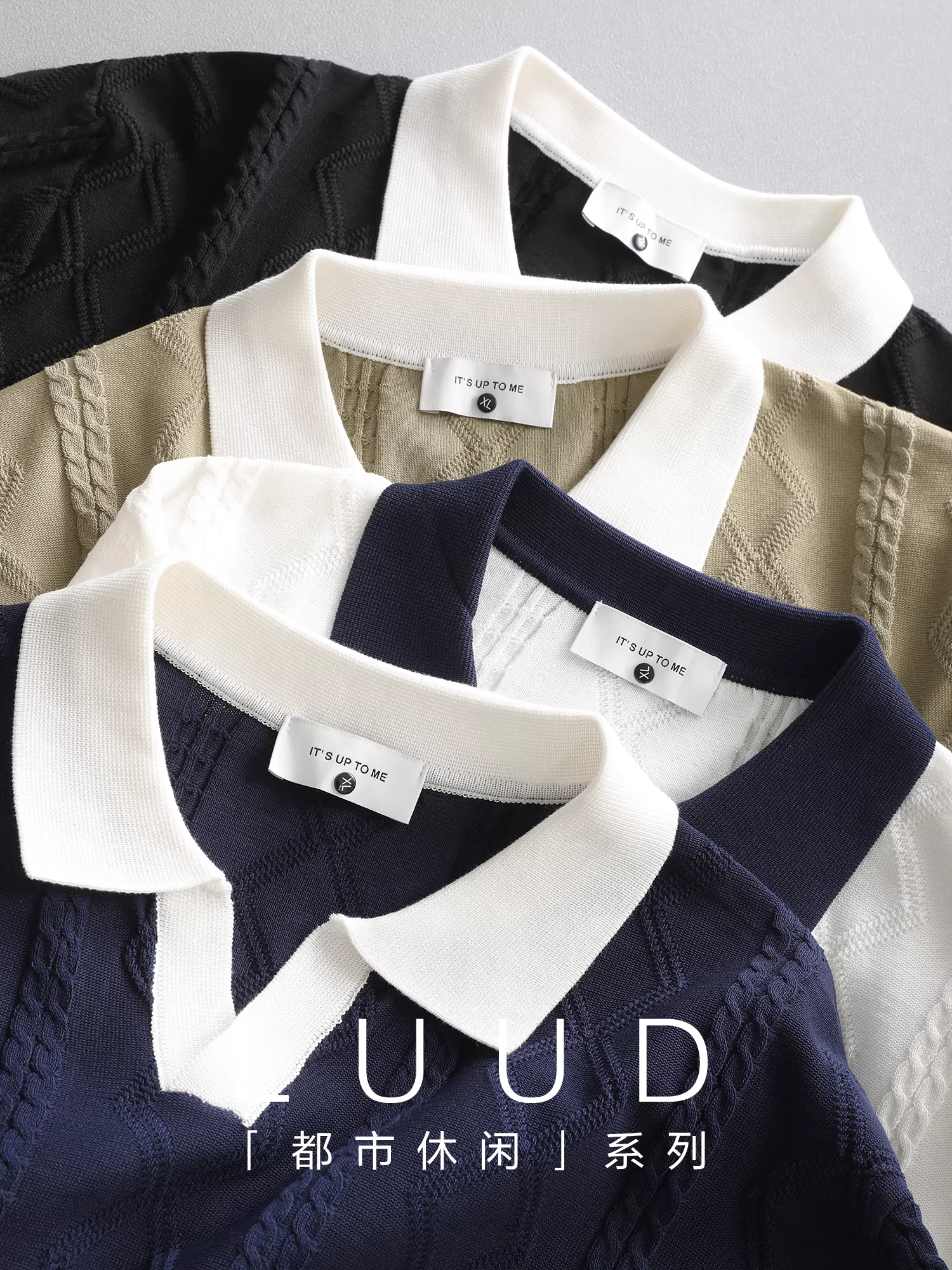 Áo thun polo dệt kim ngắn tay LUUD jacquard dành cho nam, phong cách mùa hè Hàn Quốc, áo thun phối màu nhẹ nhàng và trưởng thành, áo có cổ đa năng