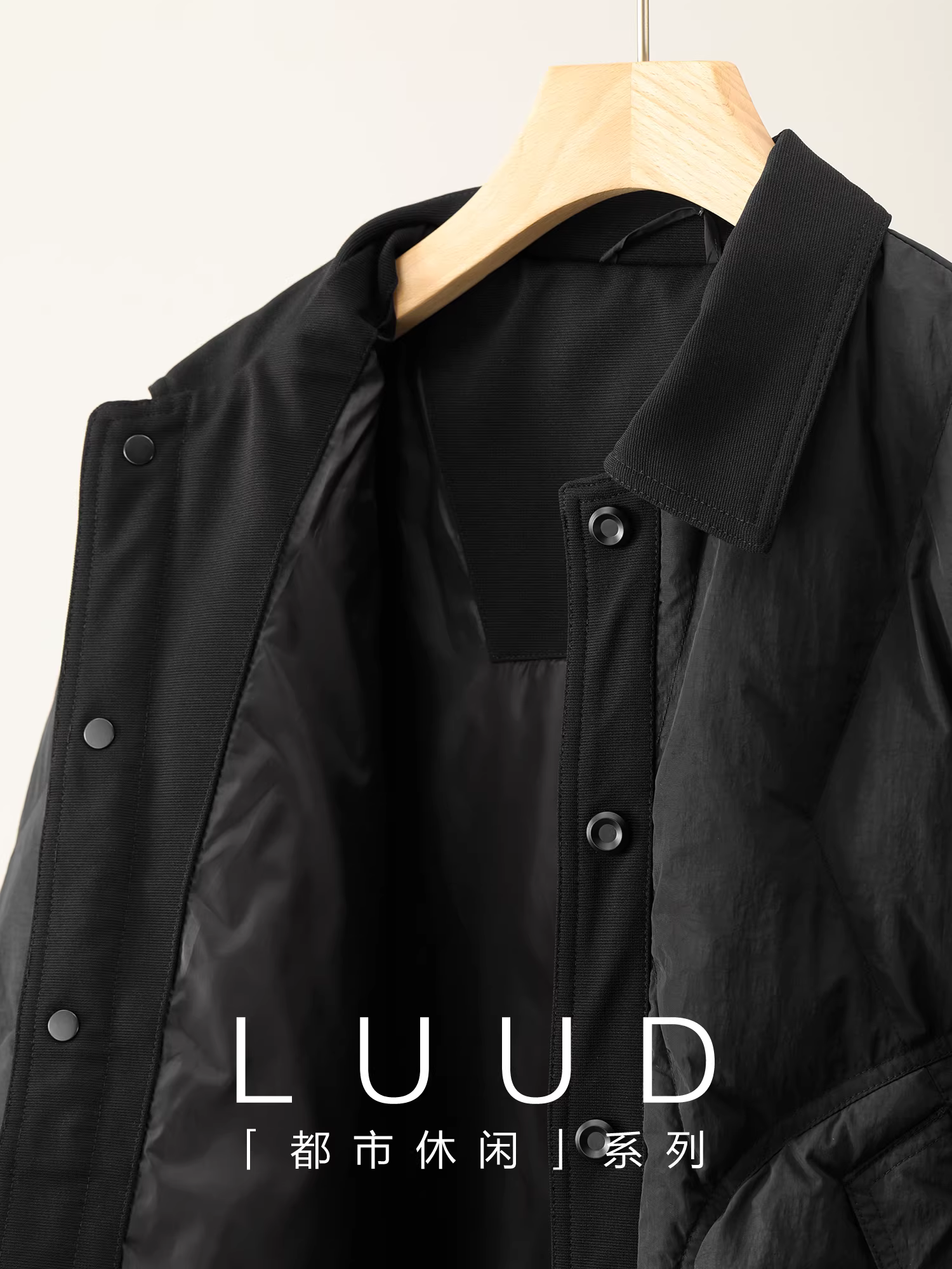 Áo khoác nam LUUD chất liệu len cừu, chống gió và giữ ấm, kiểu dáng thường ngày, thiết kế giả hai mảnh, phối họa tiết kim cương, cổ áo vest.