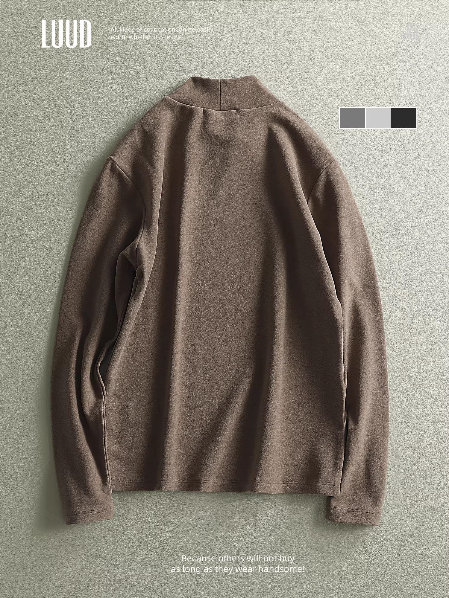 Áo sơ mi dài tay công nghệ đen tuần hoàn nhiệt thế hệ mới LUUD dành cho nam giới trong mùa thu đông, áo thun dáng ôm cổ cao nửa cổ bằng nhung Đức ấm áp