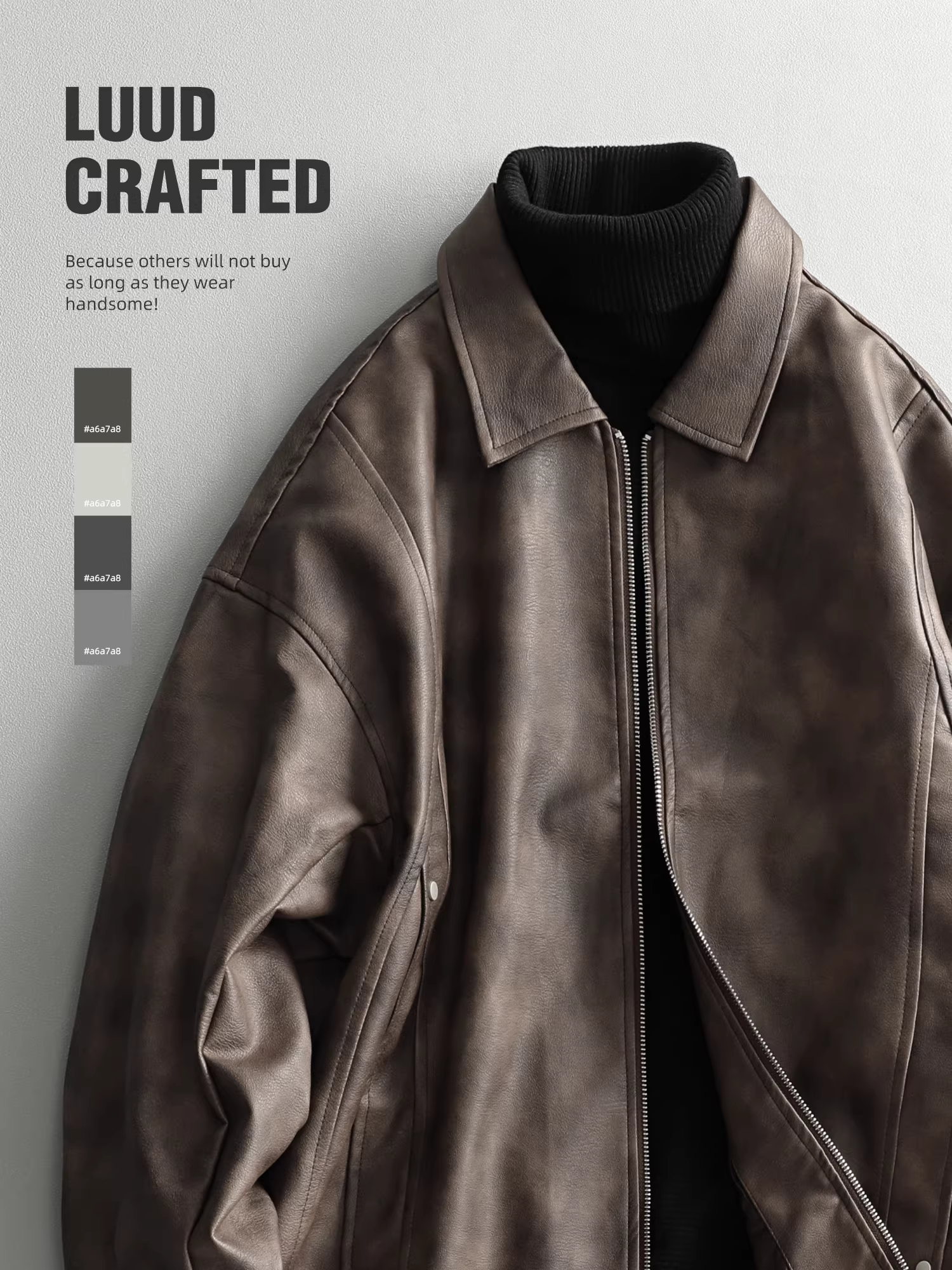 Áo khoác da nam thiết kế gradient LUUD, cá tính và sành điệu, áo khoác da PU cổ Melard, áo khoác biker ngắn