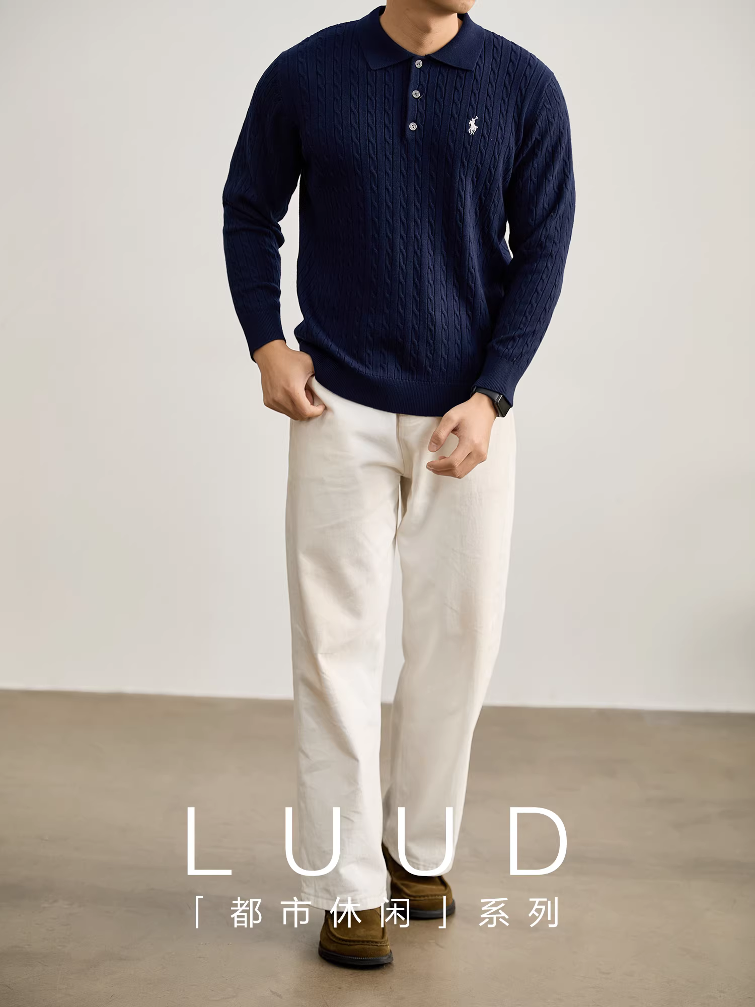 Áo len nam cổ trụ dệt kim kiểu dáng cổ điển, chất liệu len pha, kiểu dáng quý tộc, thêu họa tiết LUUD Knight