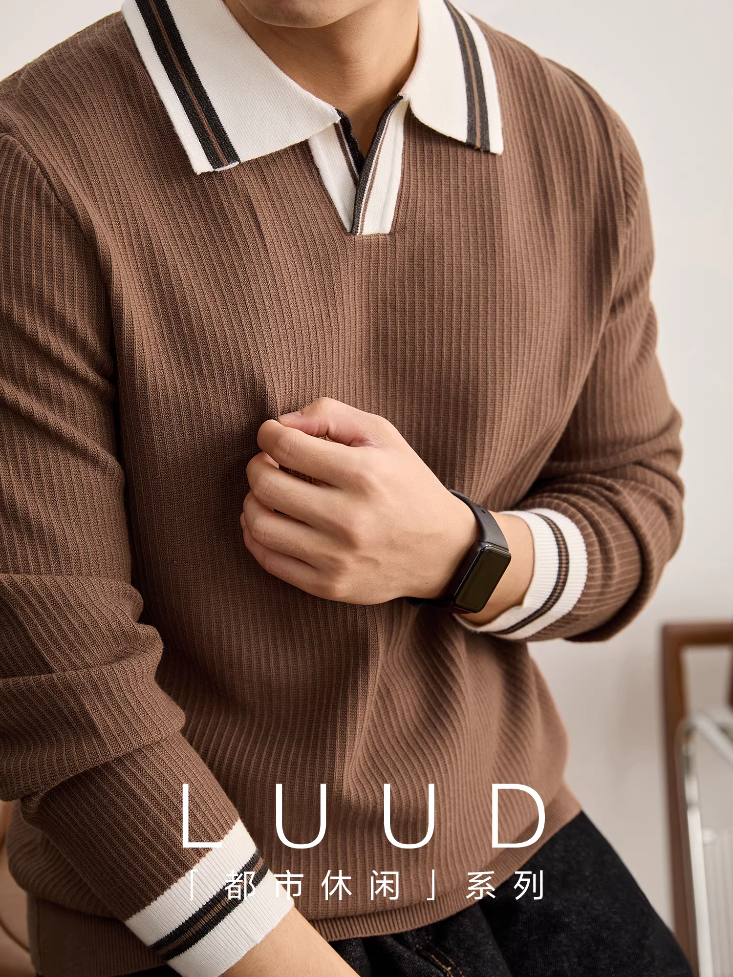 Áo polo nam chất liệu dệt kim kiểu dáng tiền cổ điển Mỹ, chất liệu modal core-spun, phối màu cổ áo.