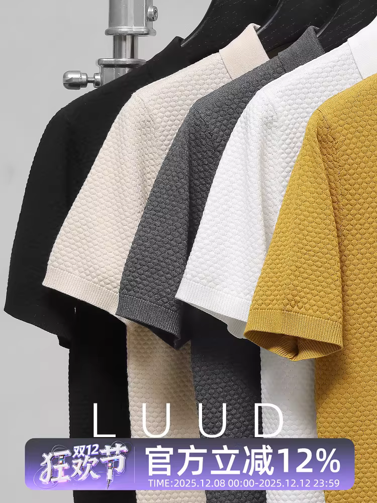 Áo polo dệt kim có họa tiết LUUD dành cho nam, áo thun có cổ ôm vừa vặn hợp thời trang mùa hè có thêu hình hiệp sĩ, áo thun thông thường.