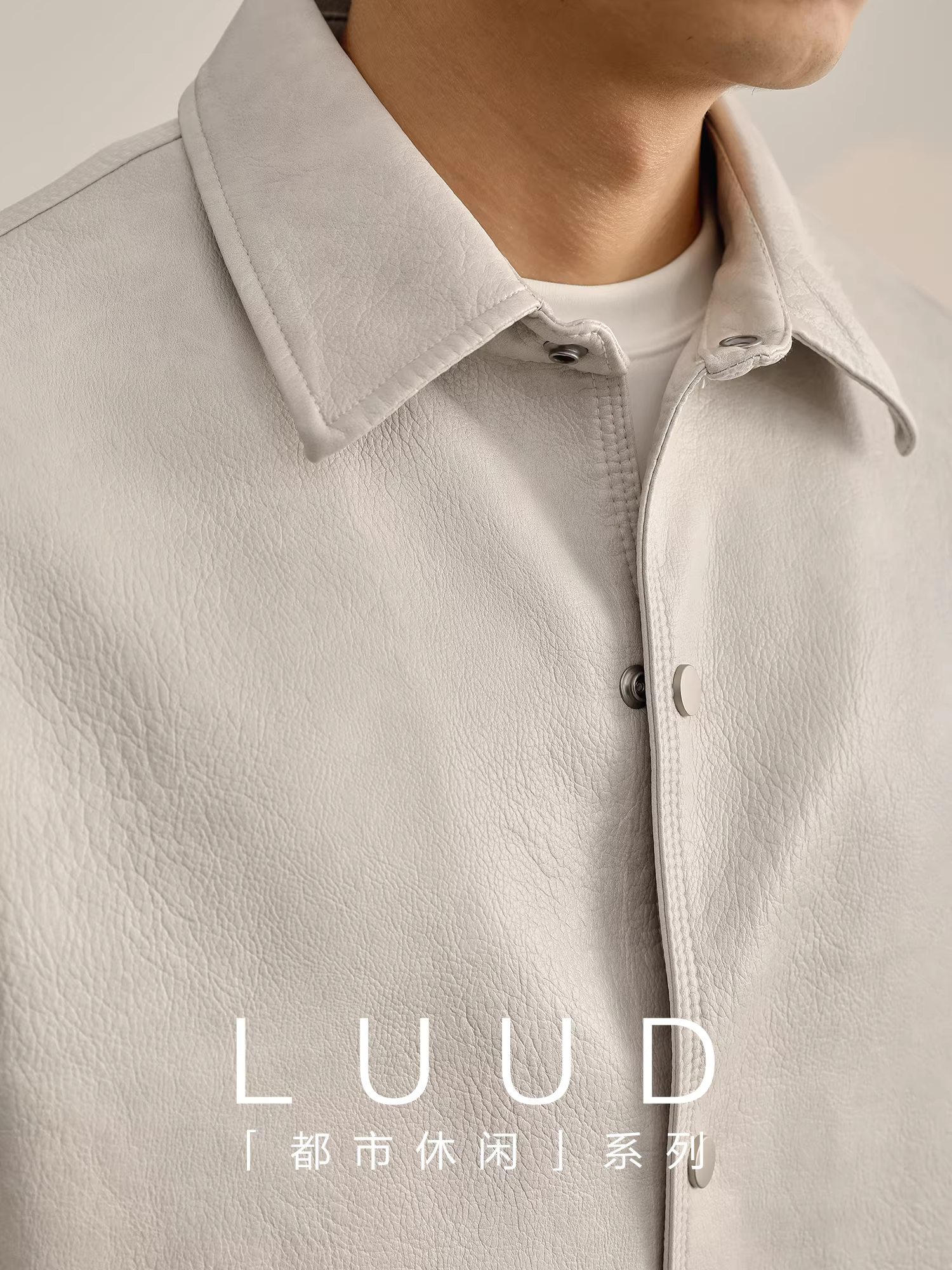 LUUD đa năng hợp thời trang chống gió ấm áp bằng da PU có nút bấm áo khoác nam giản dị đi lại ngắn áo khoác có ve áo rộng mùa thu đông