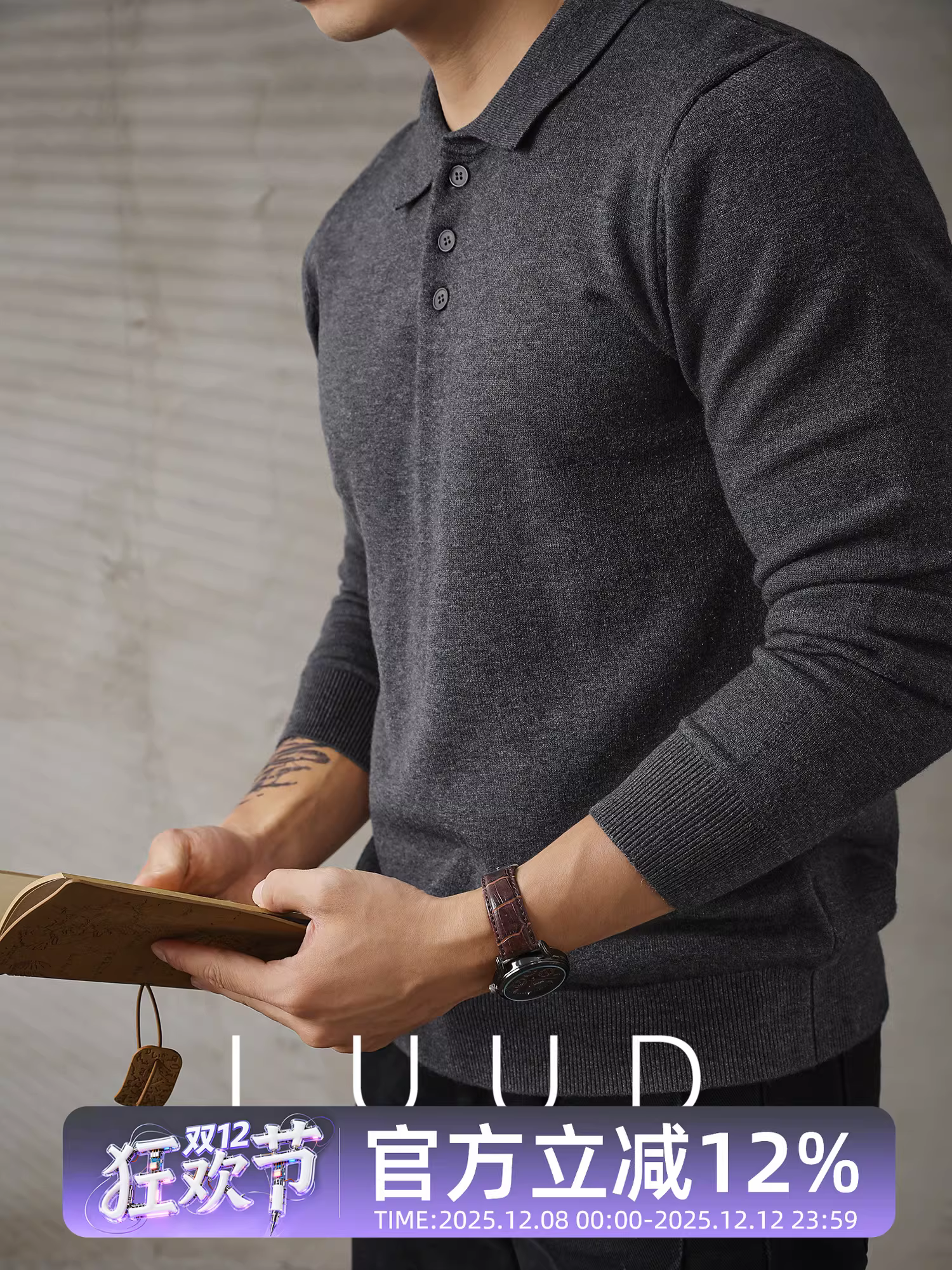 Áo len nam dài tay phong cách đi làm đô thị LUUD, áo len mùa thu đông ấm áp, kiểu dáng ôm sát, áo POLO