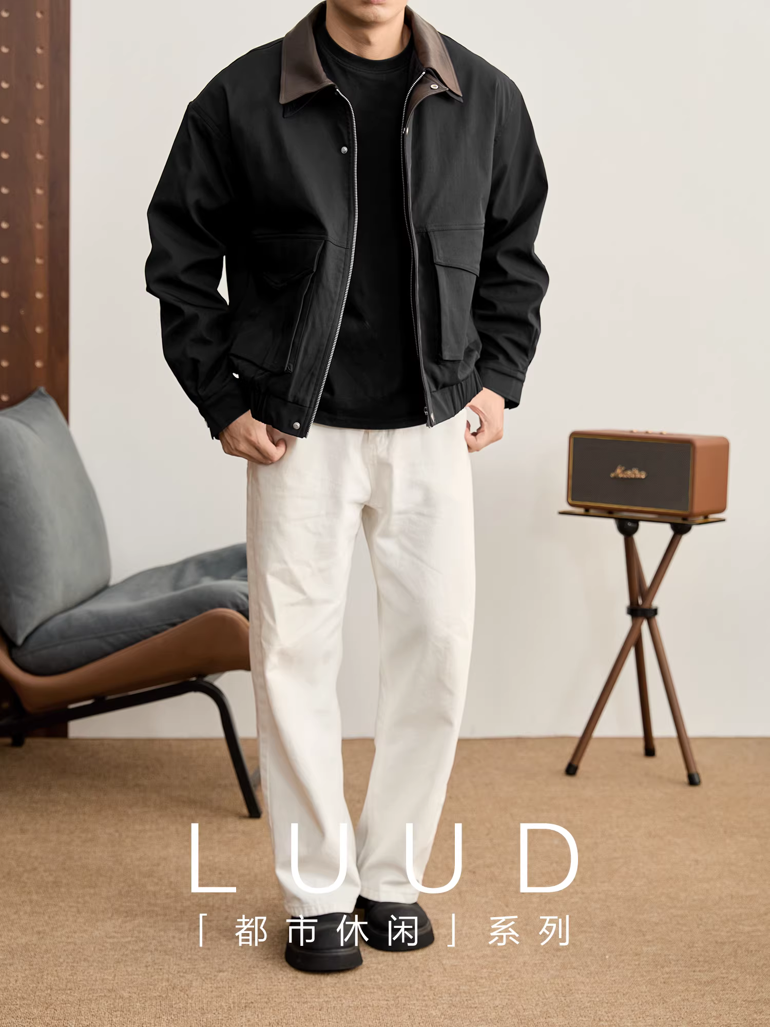 Ưu đãi đặc biệt: Áo khoác ngắn phối màu da PU thời trang, cổ đôi, chống gió và giữ ấm cho nam giới mùa đông.