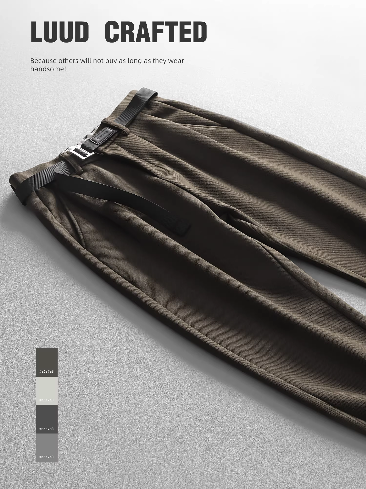 Quần tây ống đứng kiểu thắt lưng LUUD dành cho nam, quần ba chiều chải kỹ có eo bán co giãn, quần len thông thường