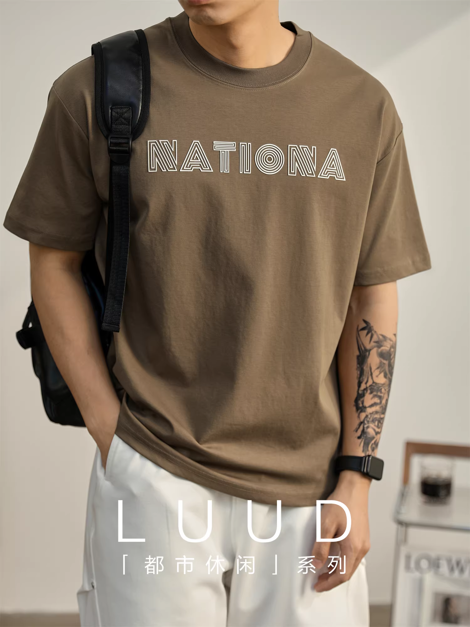 Áo thun ngắn tay dáng rộng phong cách retro LUUD dành cho nam, áo dáng rộng thoải mái mùa hè có chữ nổi tiếng Anh.