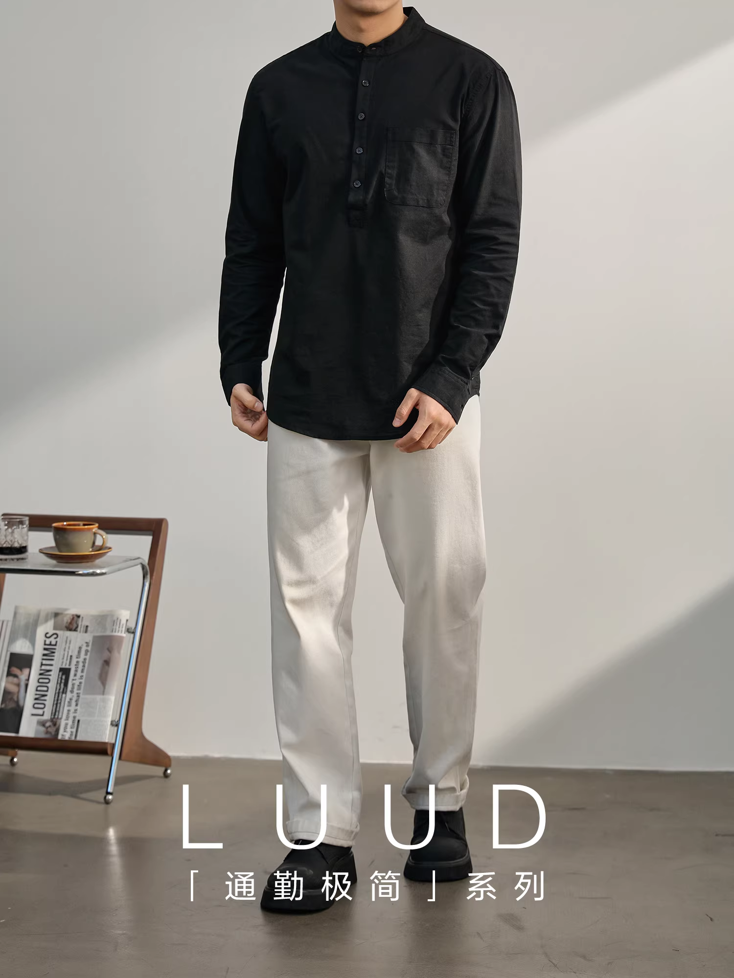 Ưu đãi đặc biệt: Áo sơ mi dài tay kiểu cổ điển Trung Quốc mới dành cho nam, cổ nửa mở, áo sơ mi cotton-linen rộng rãi, áo kiểu đơn giản không khuy.