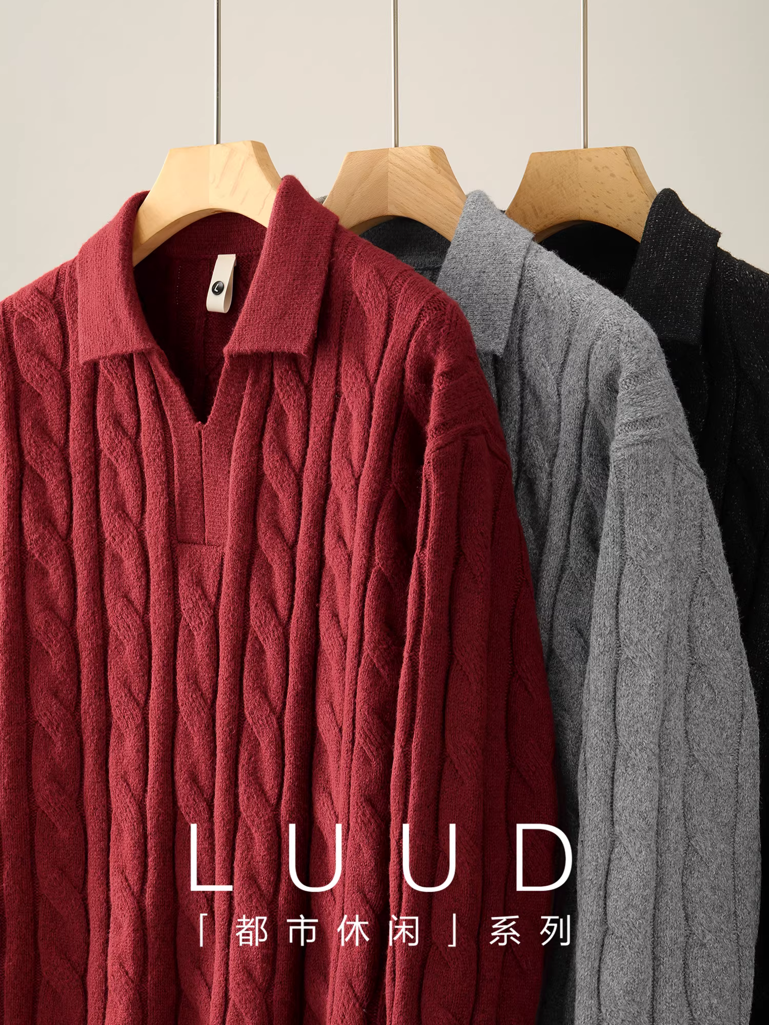 Áo len nam mùa đông sang trọng màu đỏ lễ hội LUUD chất liệu dệt kim mềm mại chất lượng cao, họa tiết xoắn mềm mại, cổ áo len