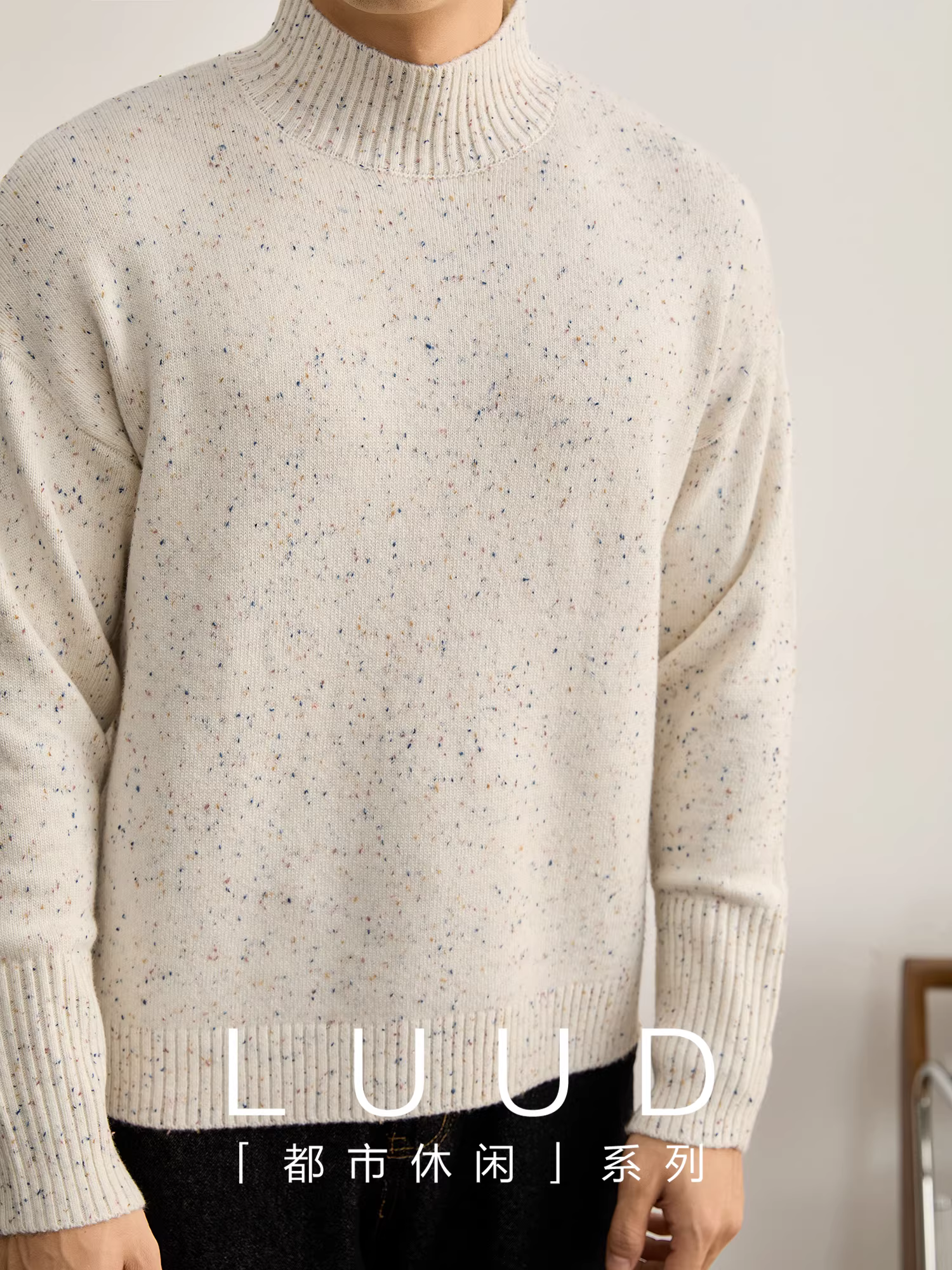 Áo len dệt kim cổ cao thanh lịch LUUD dành cho nam mùa thu đông Áo len dệt kim pha màu chấm bi Jacquard