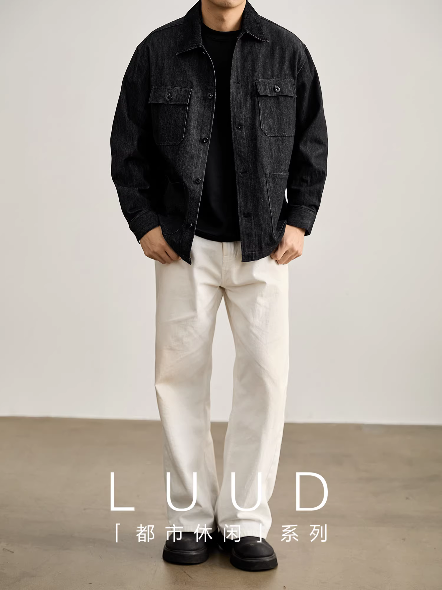 Áo sơ mi denim nhiều túi, chất liệu cotton tự nhiên màu tự nhiên, kiểu dáng áo khoác công nhân Nhật Bản, dày dặn 350g dành cho nam.