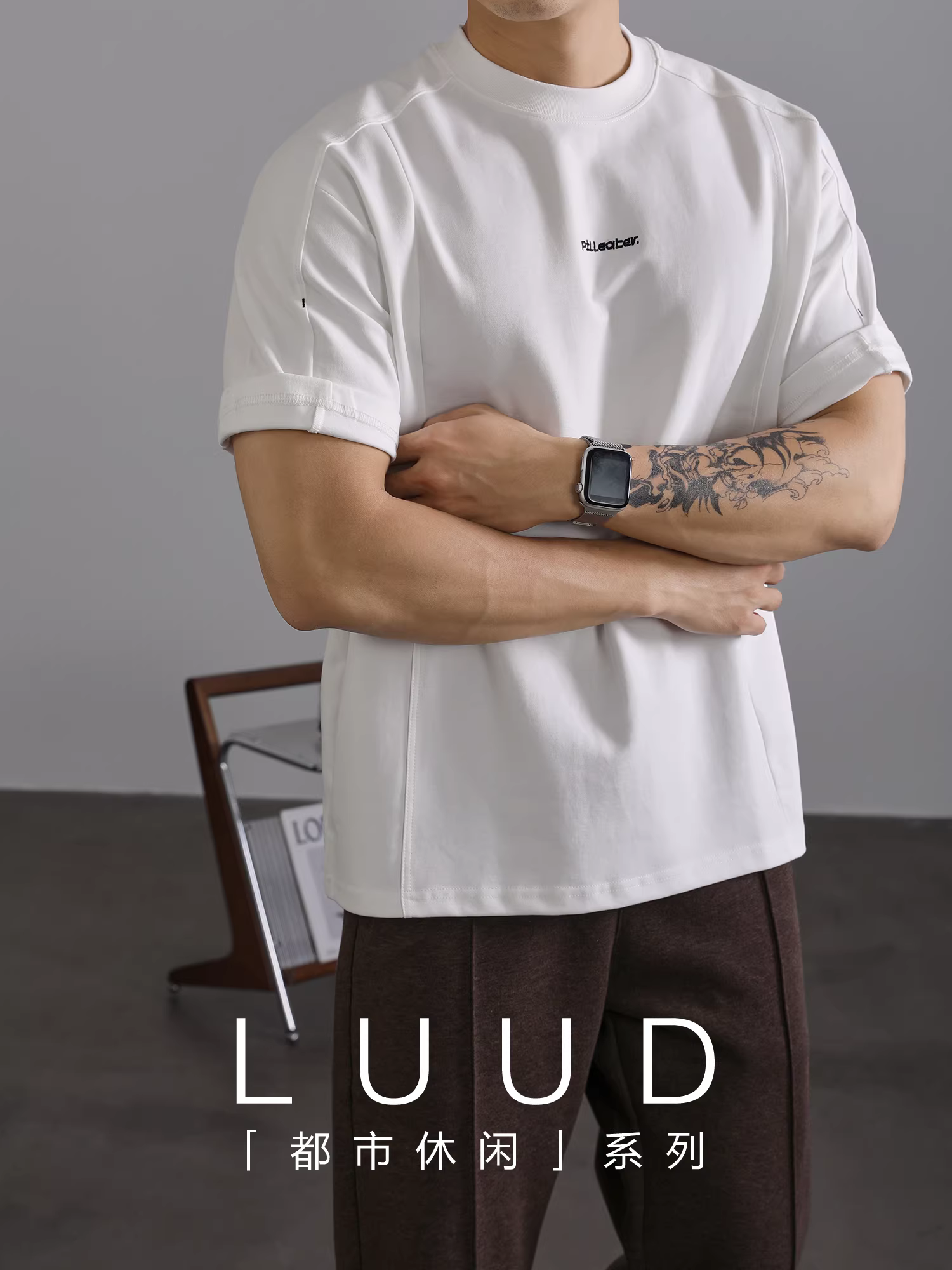 Áo thun cổ tròn thiết kế chắp vá LUUD dành cho nam, áo thun ngắn tay thêu hợp thời trang mùa hè, đa năng, thoáng khí, thông thường