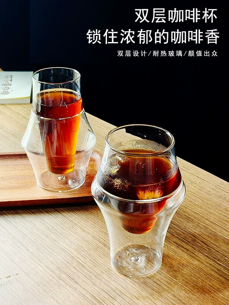 Cốc cà phê thủy tinh hai lớp, cốc Americano đá, cốc thủy tinh sáng tạo latte, cốc nước chịu nhiệt độ cao, cốc trà chiều