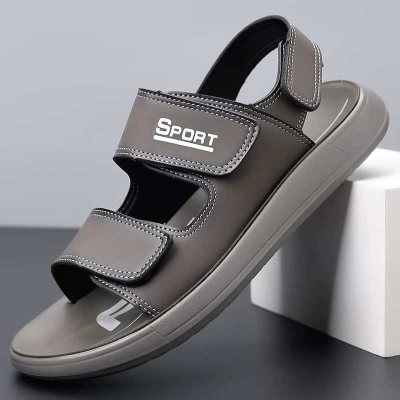 Giày sandal da nam mùa hè, thích hợp lái xe, đế mềm, chống trơn trượt, khử mùi, giày đi biển da thật thời trang, nhẹ.