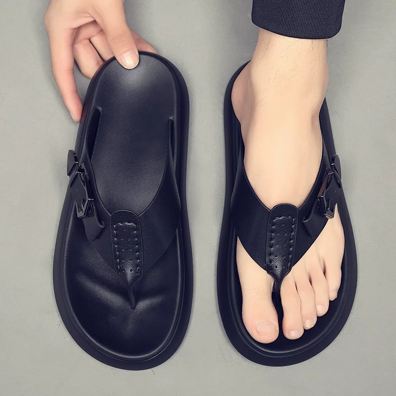 Dép xỏ ngón nam, trang phục ngoài trời cao cấp, phong cách mùa hè mới, da thật, đế dày, chống trơn trượt, khử mùi, dép quai ngang dành cho nam thanh niên.