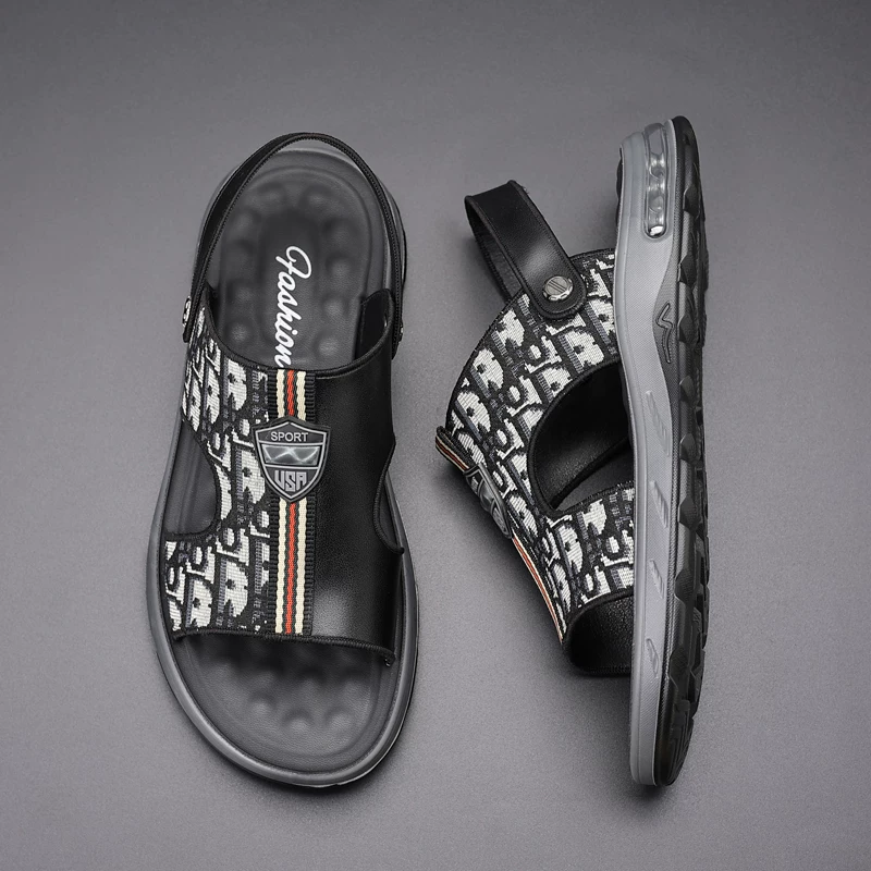 Dép nam, kiểu dáng mùa hè mới, áo khoác ngoài thời trang dành cho giới trẻ, dép da đế mềm, dép da đế dày phong cách Anh cho nam