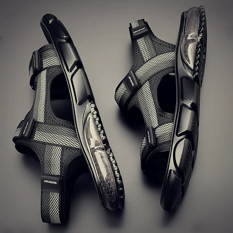 Giày sandal kiểu Anh cho nam, kiểu dáng mùa hè mới, đế dày, thoáng khí, đế mềm, cỡ lớn, giày đi biển cho nam, thể thao và giải trí trên bãi biển