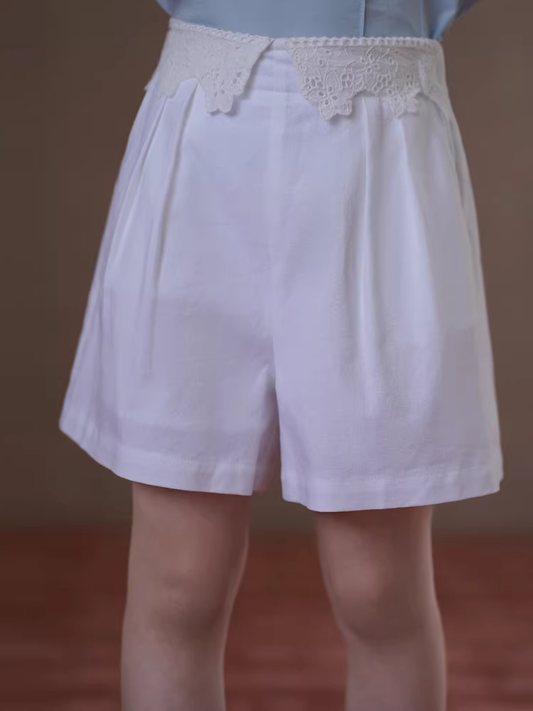 Quần áo trẻ em mùa hè quần kiểu Pháp giản dị dành cho trẻ em quần short dài đến đầu gối dành cho bé gái quần short trắng dành cho bé gái thân thiện với làn da và thoải mái