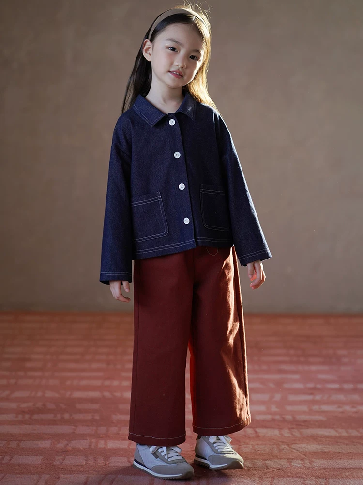 Quần áo trẻ em mùa xuân thu áo khoác denim mỏng đa năng rộng rãi cho bé trai và bé gái mặc mùa thu đơn giản và cao cấp