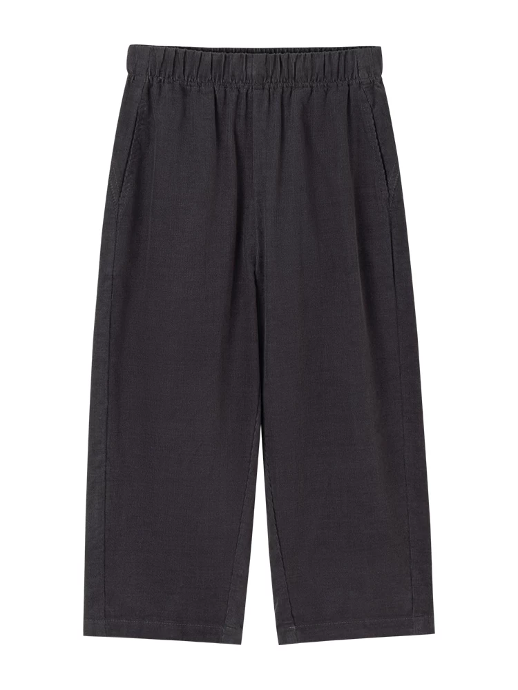 Quần áo trẻ em quần âu màu xám đậm mùa xuân thu cotton nguyên chất đơn giản đa năng bé trai và bé gái quần thẳng cha mẹ và con cái