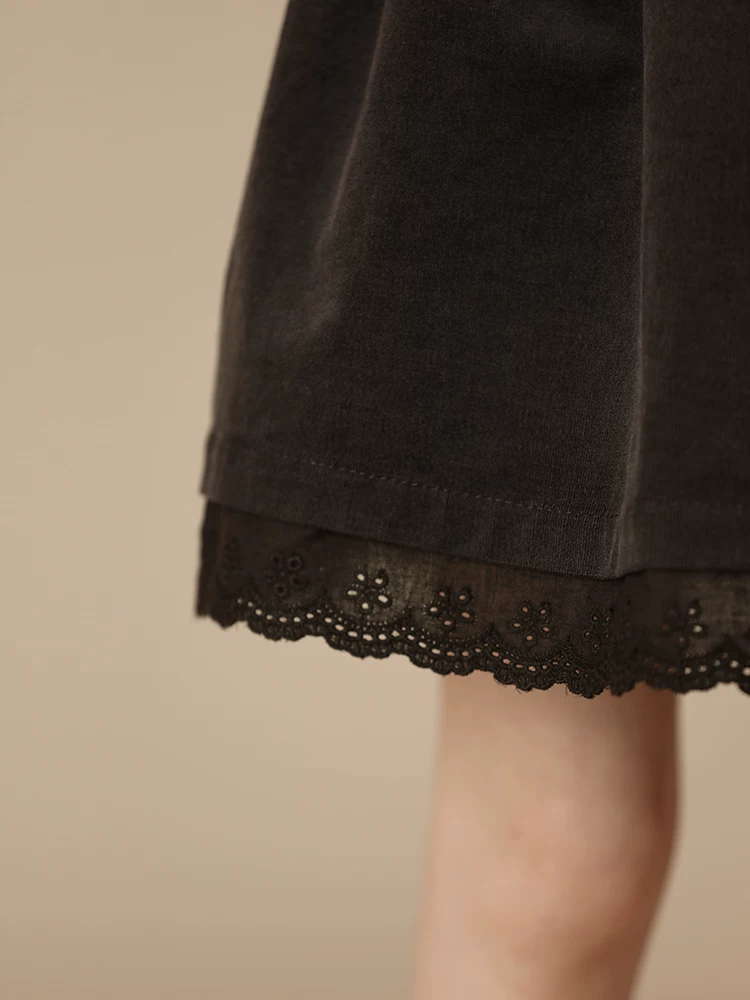 Quần áo trẻ em Hazi Mùa đông Mới về Váy nửa dài bằng vải nhung cotton nguyên chất dành cho trẻ em dành cho cha mẹ và con gái có ren lưng thun Váy ngắn đa năng