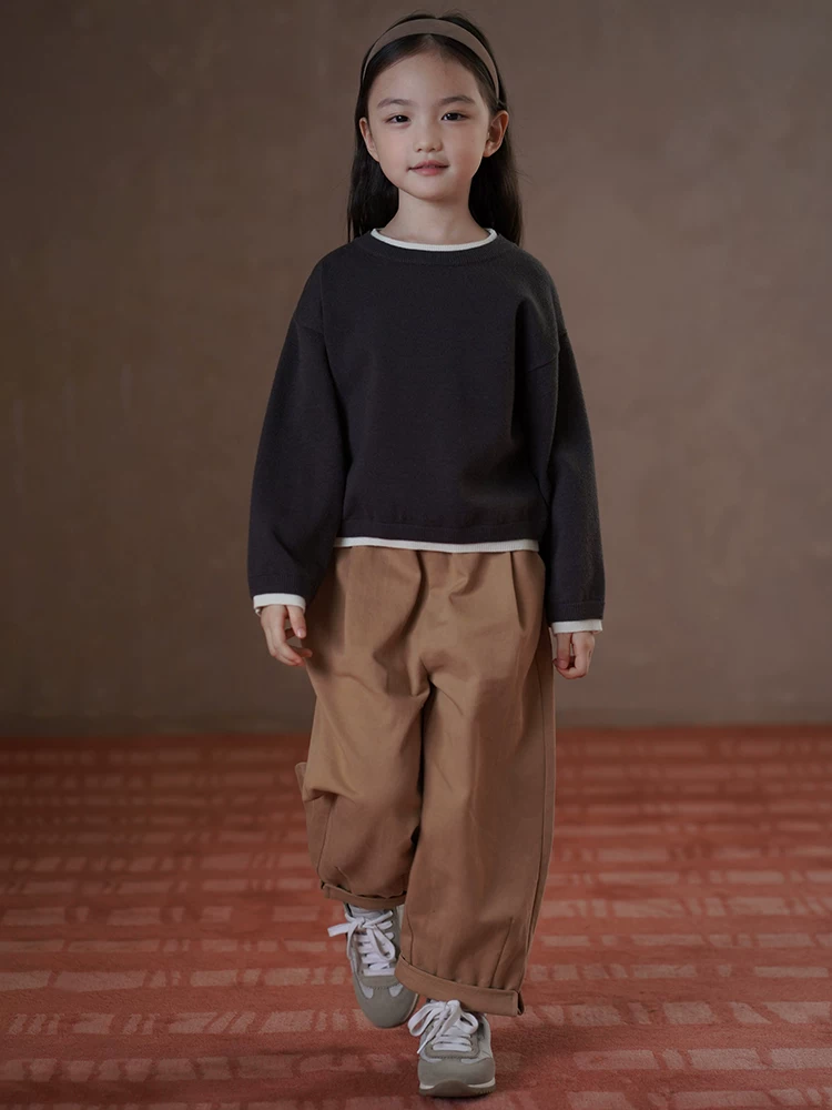 Quần áo trẻ em mùa xuân thu áo len trẻ em phong cách Hàn Quốc dệt kim phối màu bé trai và bé gái áo sơ mi đơn giản mùa thu mới