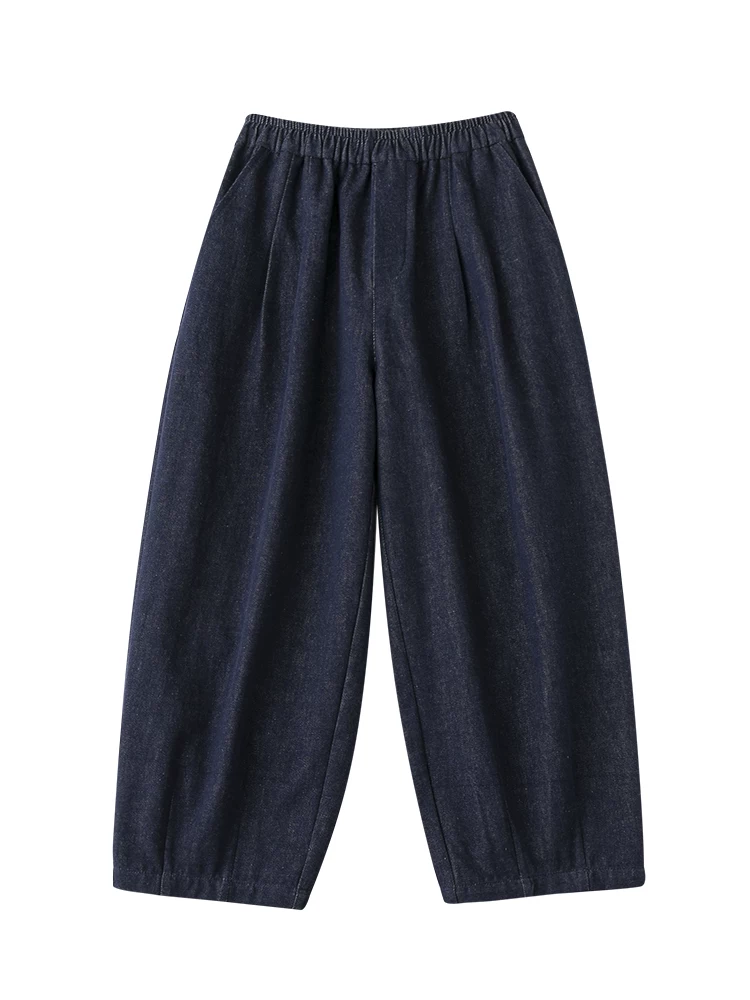 Quần áo trẻ em mùa xuân hè màu xanh đậm quần cotton nguyên chất dáng rộng quần jean ống rộng không phai màu dành cho bé gái