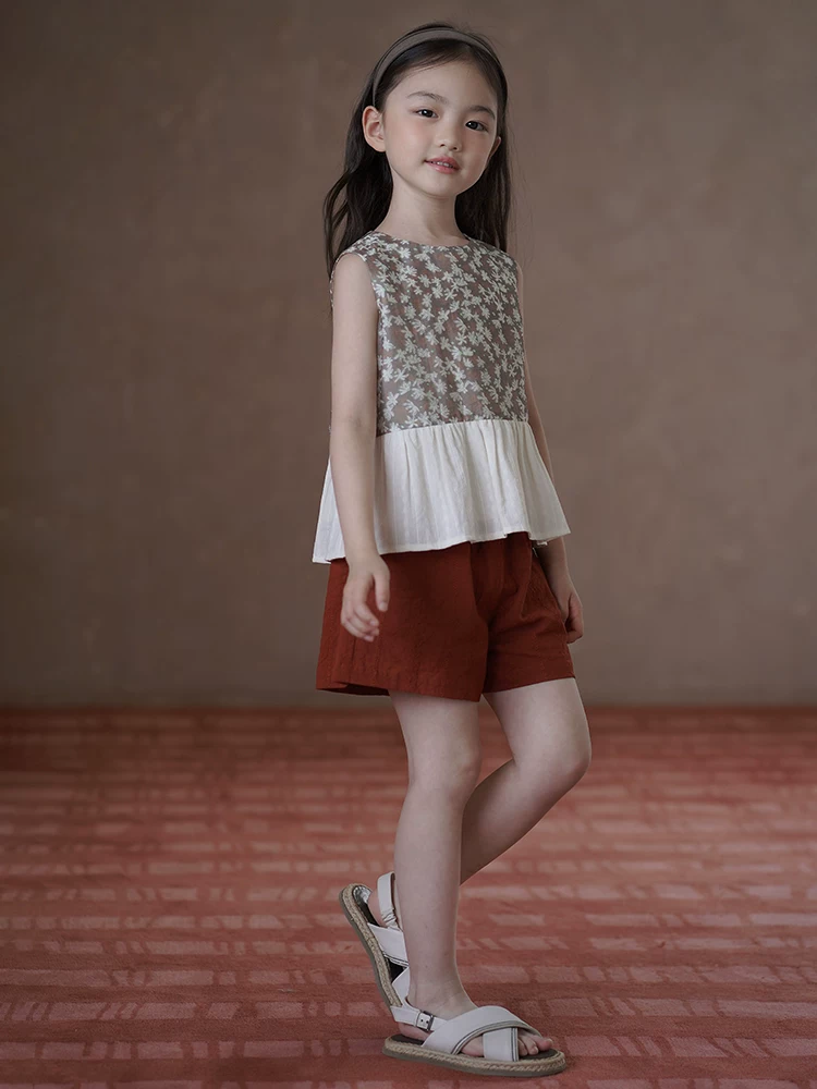 Quần áo trẻ em phong cách Hàn Quốc áo sơ mi chắp vá hoa vest bé gái chất liệu lyocell mát mẻ mặc mùa hè 25 kiểu mới