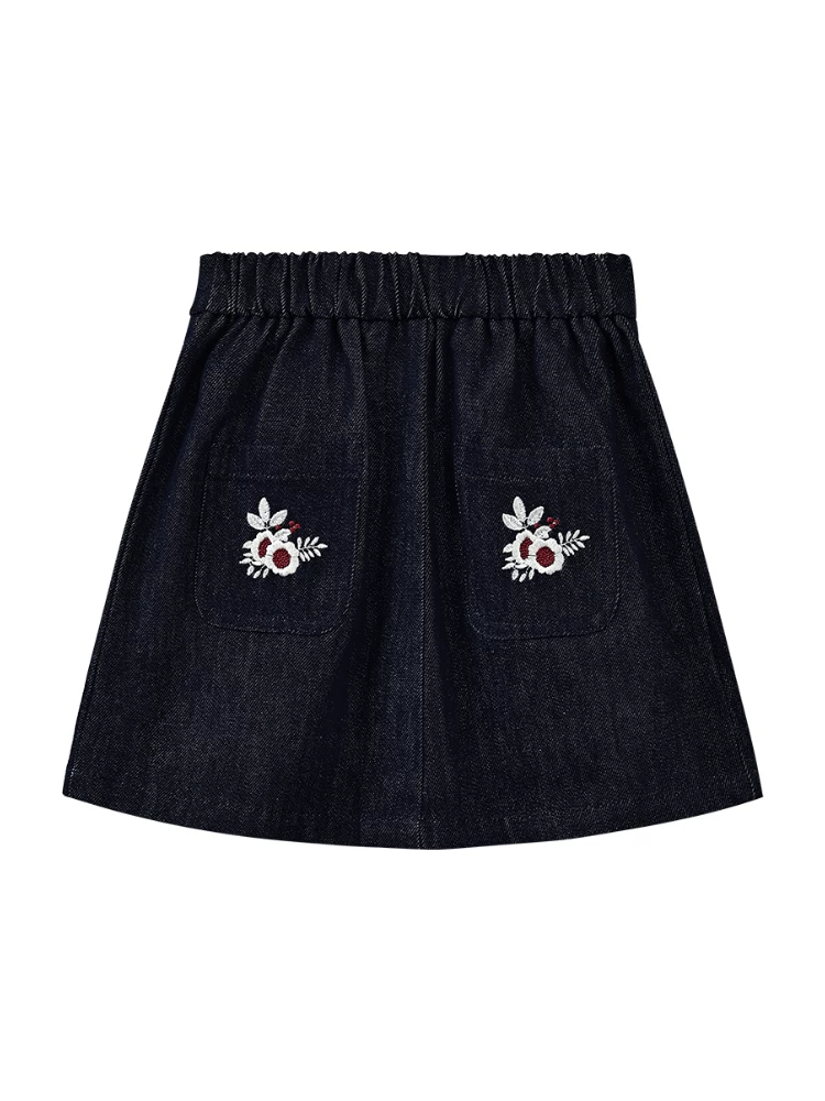 Quần áo trẻ em xuân thu Váy chữ A phong cách thường ngày đa năng Váy thêu cho bé gái Váy denim cổ điển dành cho trẻ lớn hơn