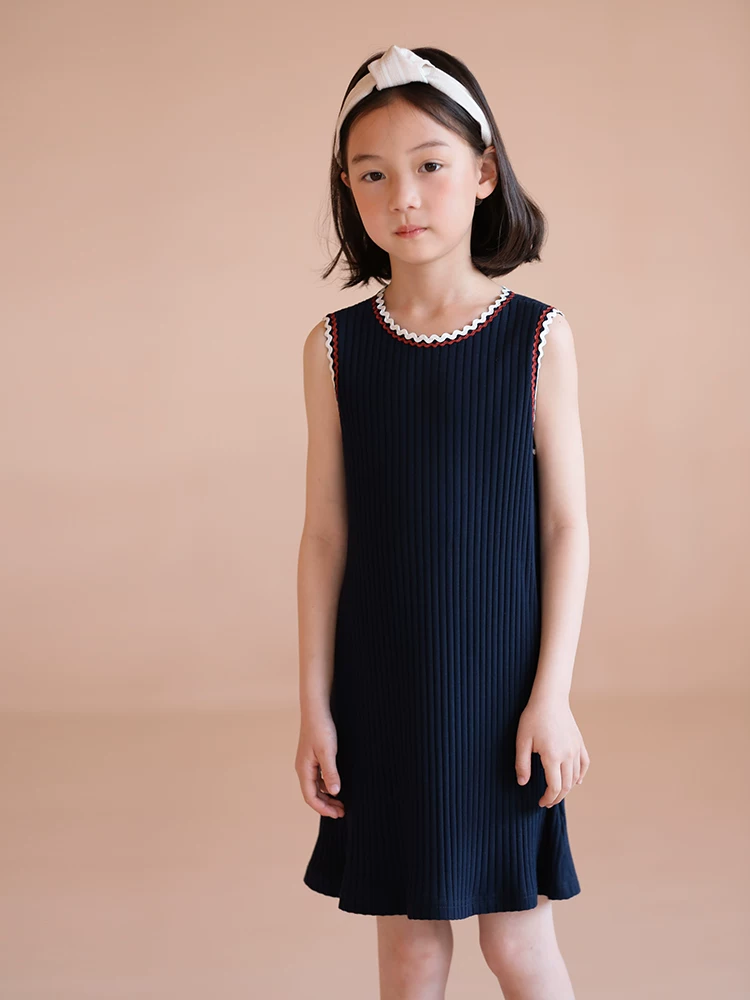Quần áo trẻ em Ha Chi Xuân/Hè Mới về Đầm dệt kim không tay phối màu phong cách mẹ và con gái Đầm vest thẳng thanh lịch