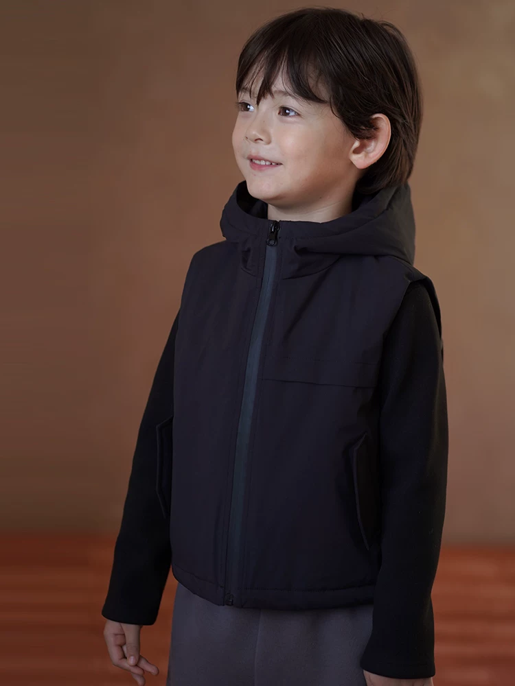 Quần áo trẻ em mùa thu đông đa năng áo vest có đệm thông thường cho bé trai và bé gái áo vest có mũ trùm đầu ngoài trời ba lớp chống thấm