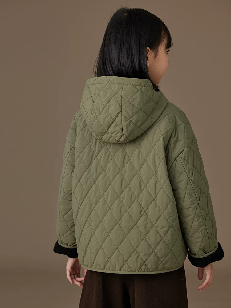 Áo khoác cotton màu xanh quân đội dành cho trẻ em mùa thu đông, dày dặn và ấm áp, áo khoác ba lớp chống thấm ngoài trời cho bé trai và bé gái
