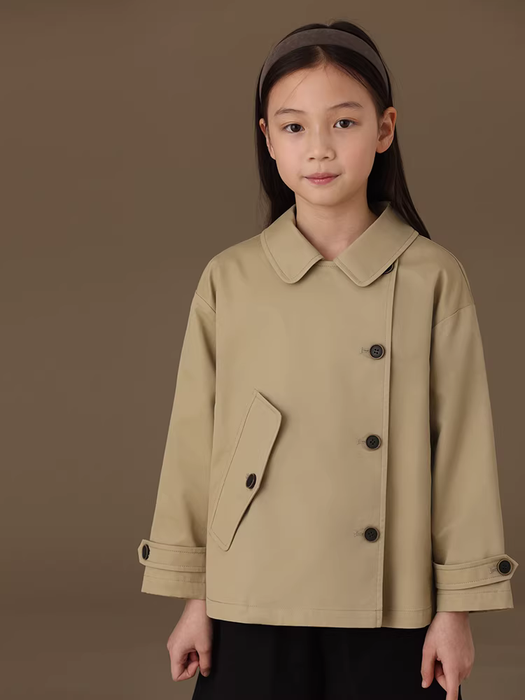 Quần áo trẻ em mùa xuân thu áo khoác trẻ em phong cách retro trường học dành cho trẻ lớn hơn áo khoác cổ bẻ áo gió cho bé gái