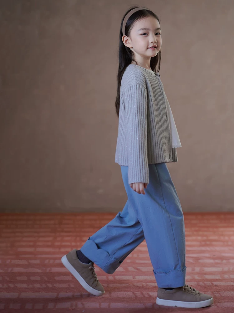 Quần dài trẻ em phong cách Hàn Quốc mùa xuân thu, quần cotton rộng rãi đa năng, quần ống rộng cho bé gái