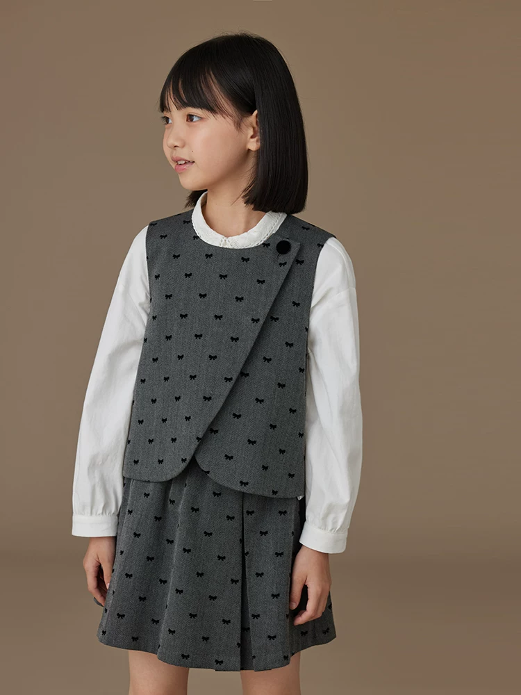 Quần áo trẻ em Ha Chi màu xám đậm áo vest trẻ em váy ngắn váy ngắn bé gái bộ hai mảnh xuân thu phong cách mới cao cấp