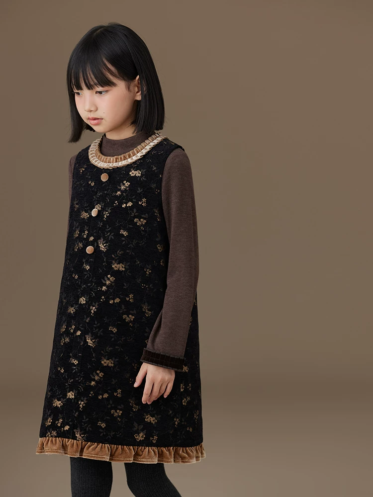 Quần áo trẻ em Hazi Váy vest nữ màu đen cổ điển Jacquard Váy trẻ em phong cách Trung Quốc mới Quần áo mùa đông cho bé gái 25 kiểu mới