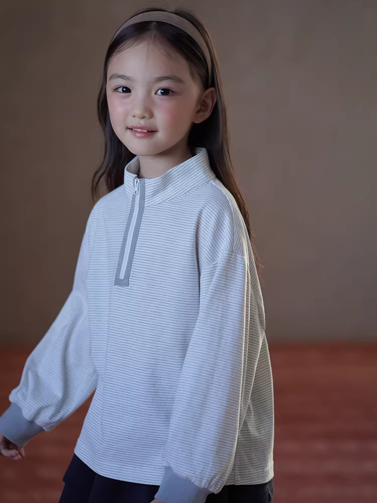 Quần áo trẻ em mùa xuân thu áo dệt kim cổ cao nửa cổ áo sọc áo thun bé trai và bé gái áo sơ mi cơ bản toàn cotton