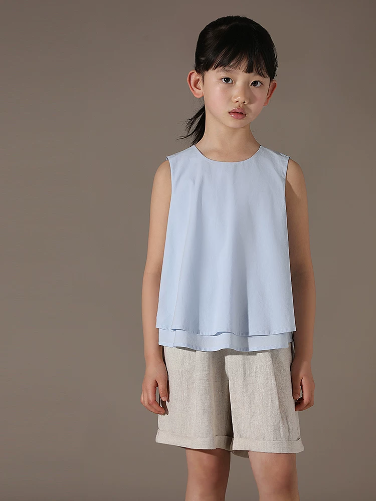 Quần áo trẻ em Ha Chi Mùa hè Mới về Chất liệu vải lanh cao cấp Quần short năm điểm phối màu cha mẹ và con cái