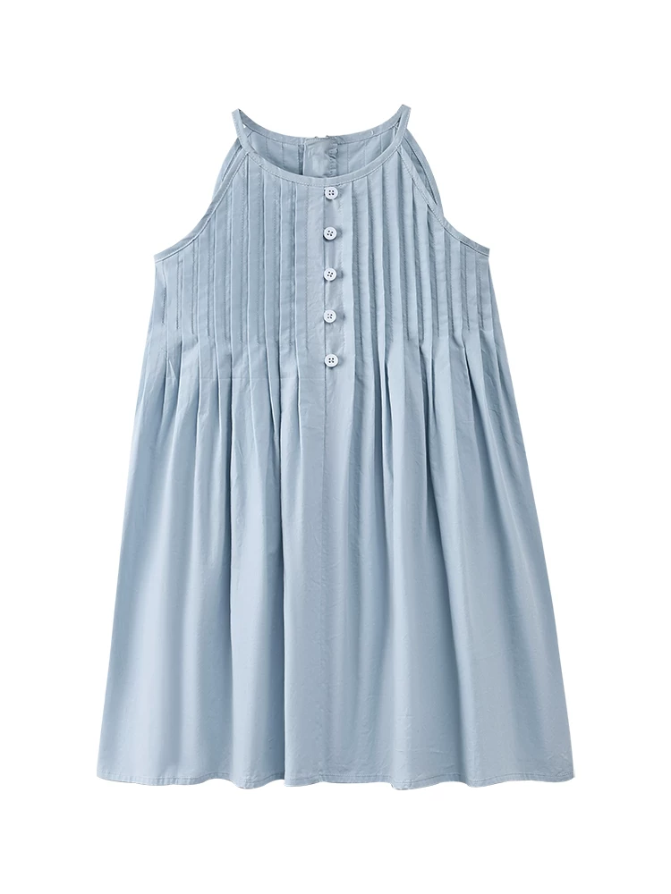Quần áo trẻ em Hazi Váy trẻ em bằng cotton thân thiện với da Váy dây mỏng mùa hè Váy dài vừa phải cho bé gái Cảm giác đơn giản và cao cấp