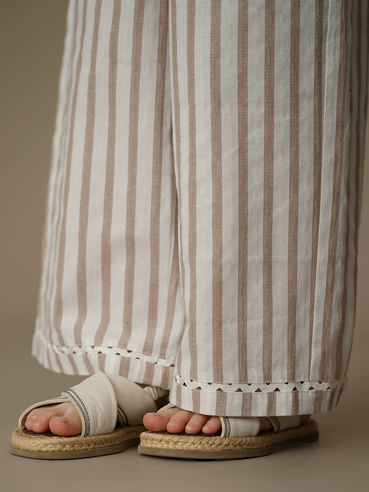 Quần sọc mỏng mùa hè cho bé gái, quần ống rộng dáng suông, quần chống muỗi cho trẻ em, cotton thân thiện với da.