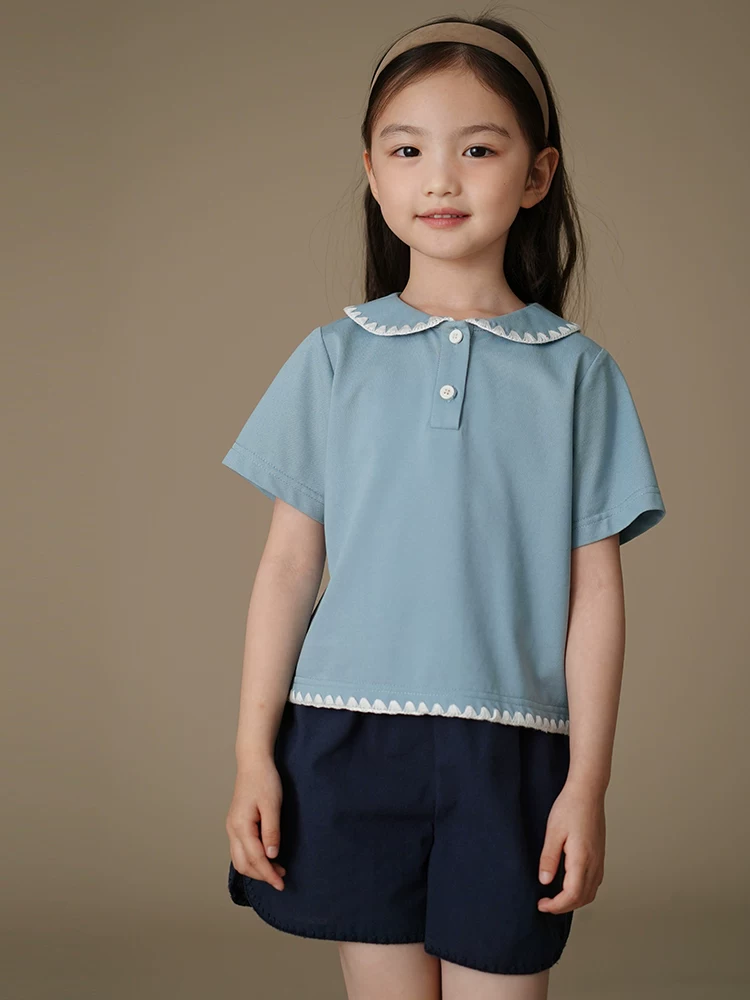 Quần áo trẻ em mùa hè áo thun trẻ em kiểu dáng thể thao thường ngày áo thun ngắn tay áo sơ mi búp bê cho bé gái lớn hơn kiểu dáng mùa hè mới