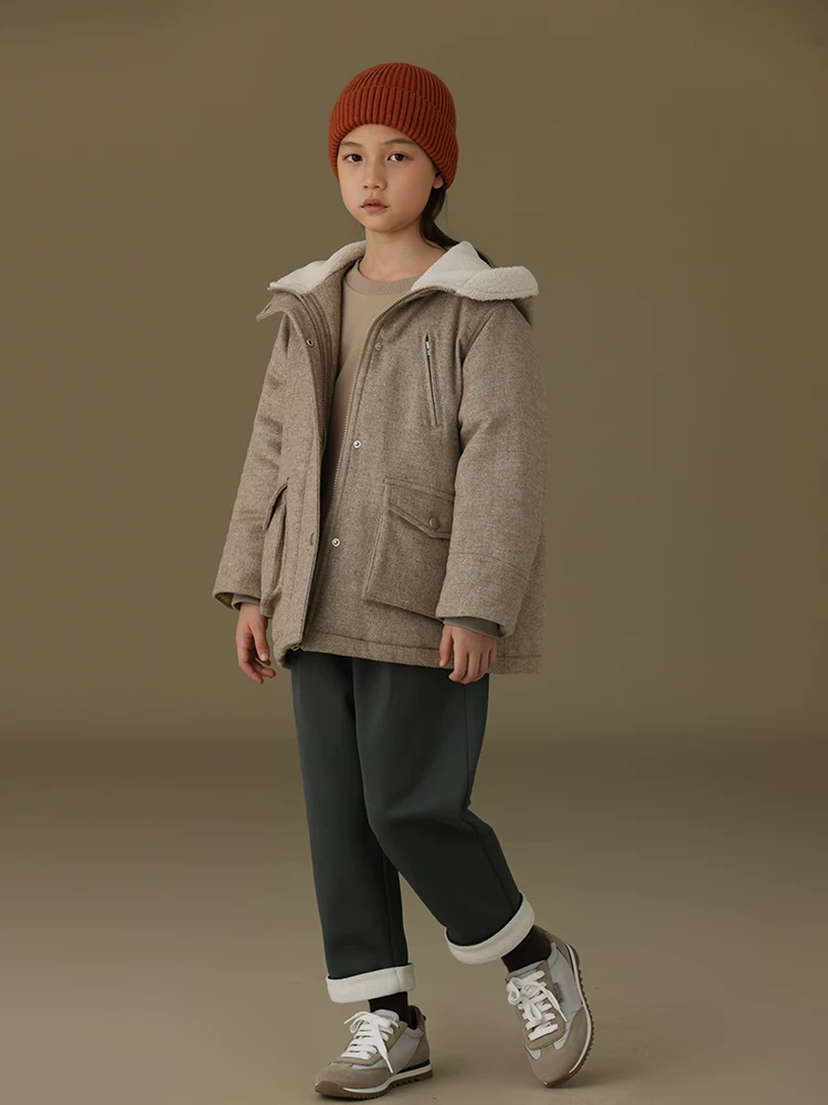 Áo khoác cotton có mũ dày cho trẻ em mùa thu đông, áo khoác len ấm áp cho trẻ lớn, áo khoác bông mùa đông.