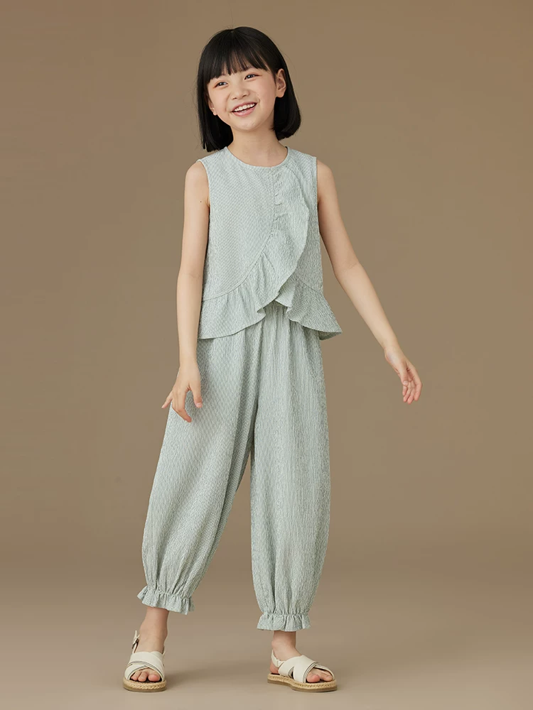 Bộ quần áo trẻ em thời trang, áo gile mỏng rộng rãi không tay, quần jogger, bộ đồ thường ngày cho bé gái mùa hè