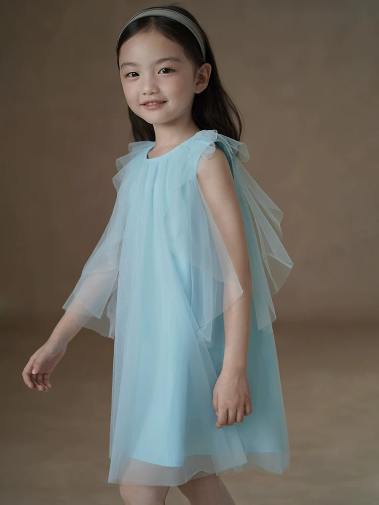 Quần áo trẻ em váy mùa hè váy ngắn tay màu xanh như cổ tích váy công chúa bé gái váy vải tuyn váy sinh nhật cho bé
