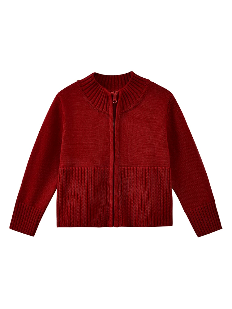 Quần áo trẻ em áo len đỏ retro giản dị dệt kim cardigan bé trai và bé gái áo khoác len mùa thu đông ấm áp